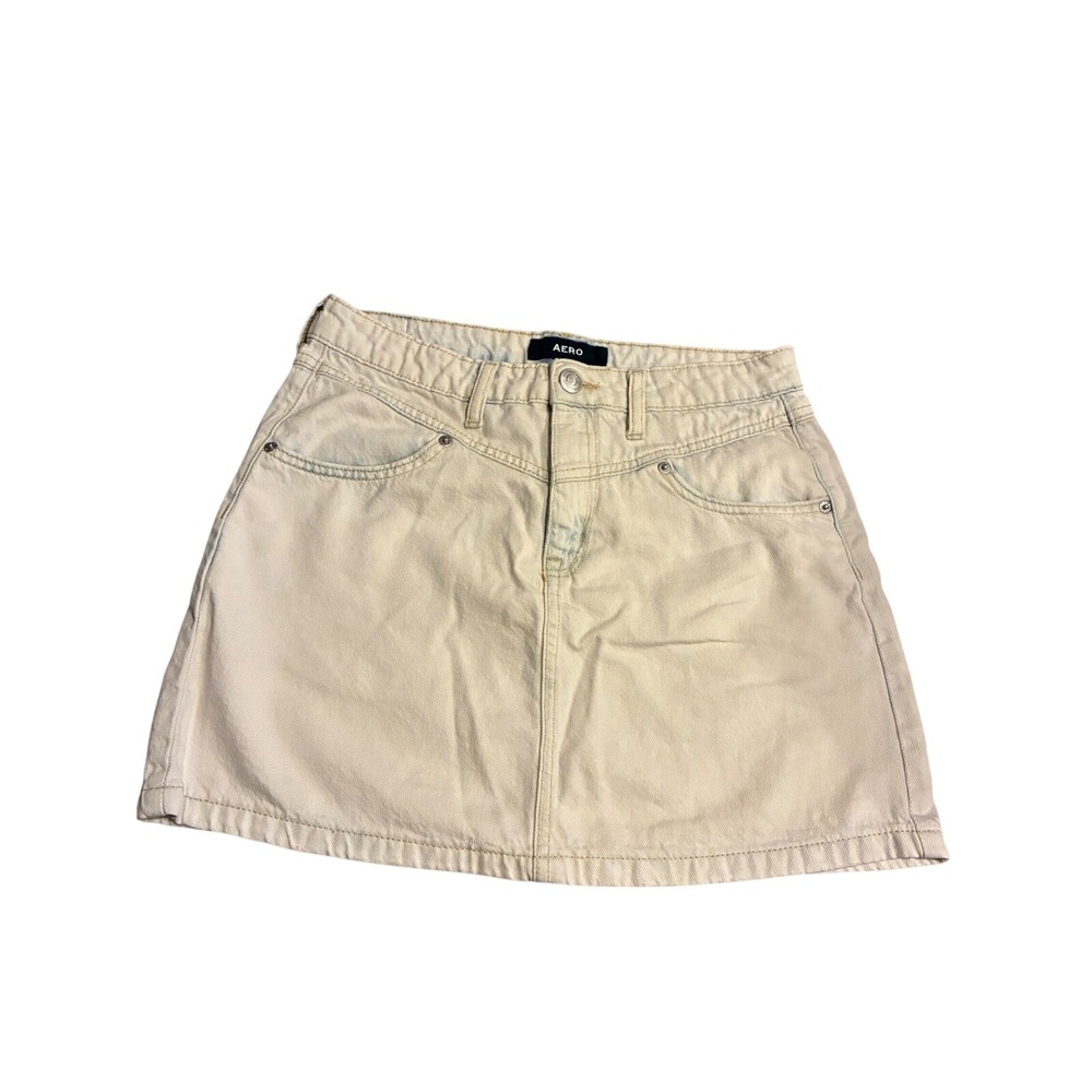 Aero Womens High Rise Y2K Denim Mini Skirt Light Wash Cotton Size 6